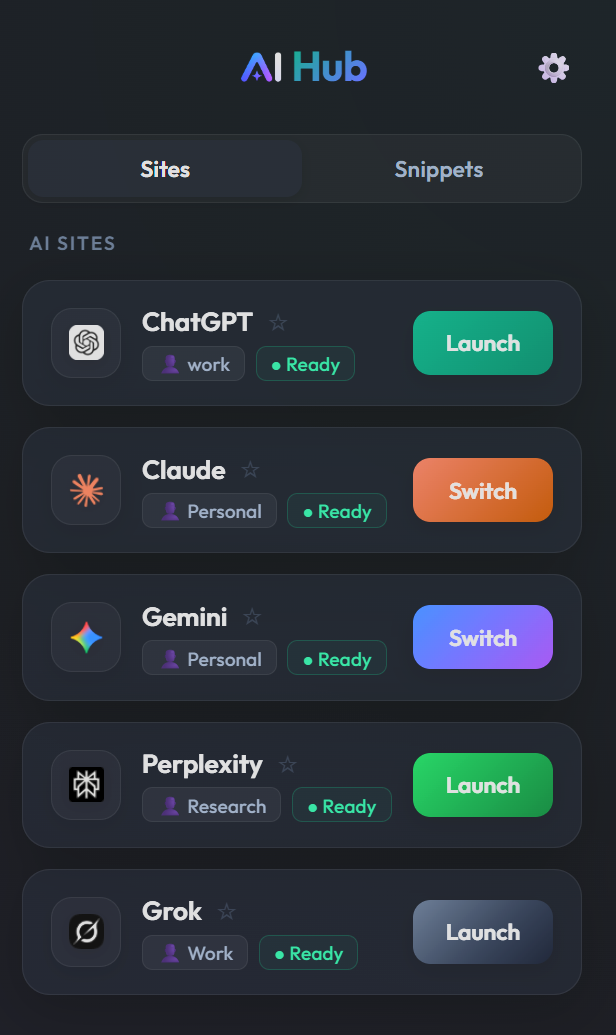 AI Hub Browser Extension UI
